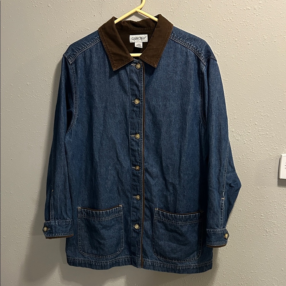 Vintage Cabin Creek Denim Barn Jacket Brown Corduroy Trim
